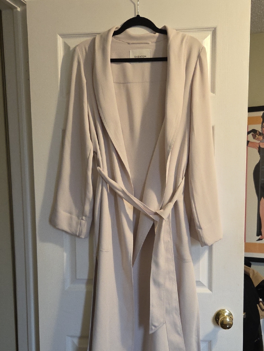 Babaton Cream Shawl-Collar Duster Coat with Tie Belt - Size Small